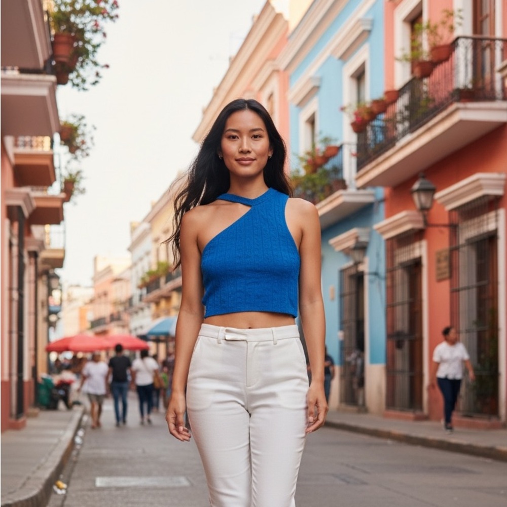Zara Blue Asymmetric Top